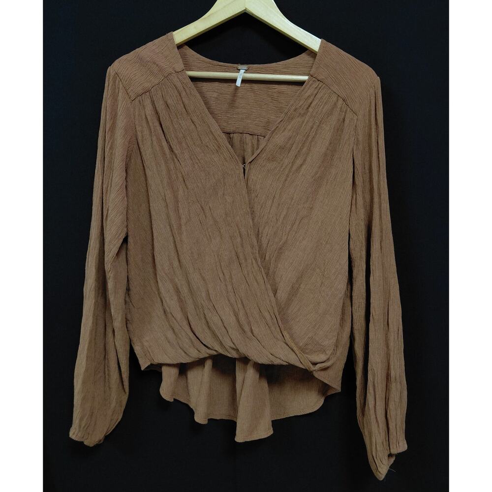 Free People Sass & Bide Brown Long Sleeve Blouse Solid V-Neck Women Size S/P